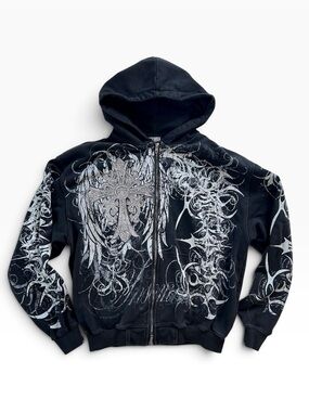 Y2K Affliction Style Metal Grunge Graphic Zip-Up Hoodie by Insomnia